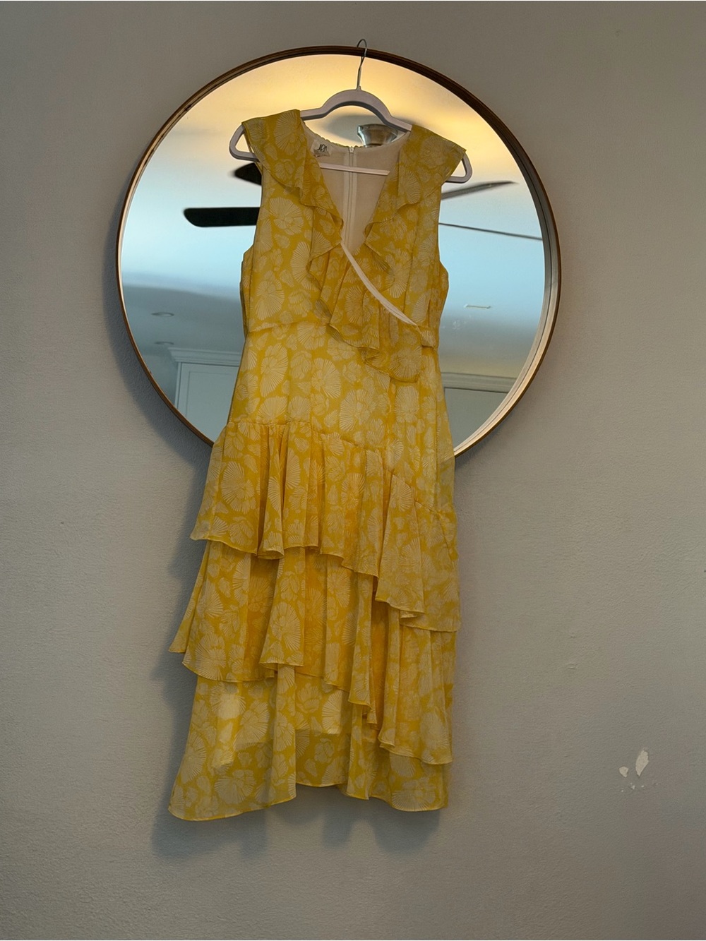 Anthropologie Yellow Floral Wrap-Style Tiered Midi Dress